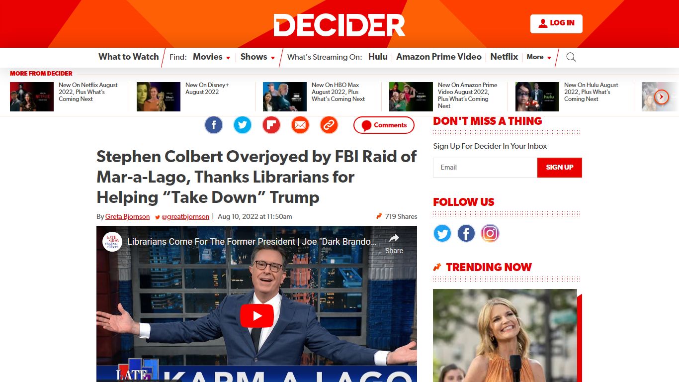 Stephen Colbert Overjoyed by FBI Raid of Mar-a-Lago, Thanks Librarians ...